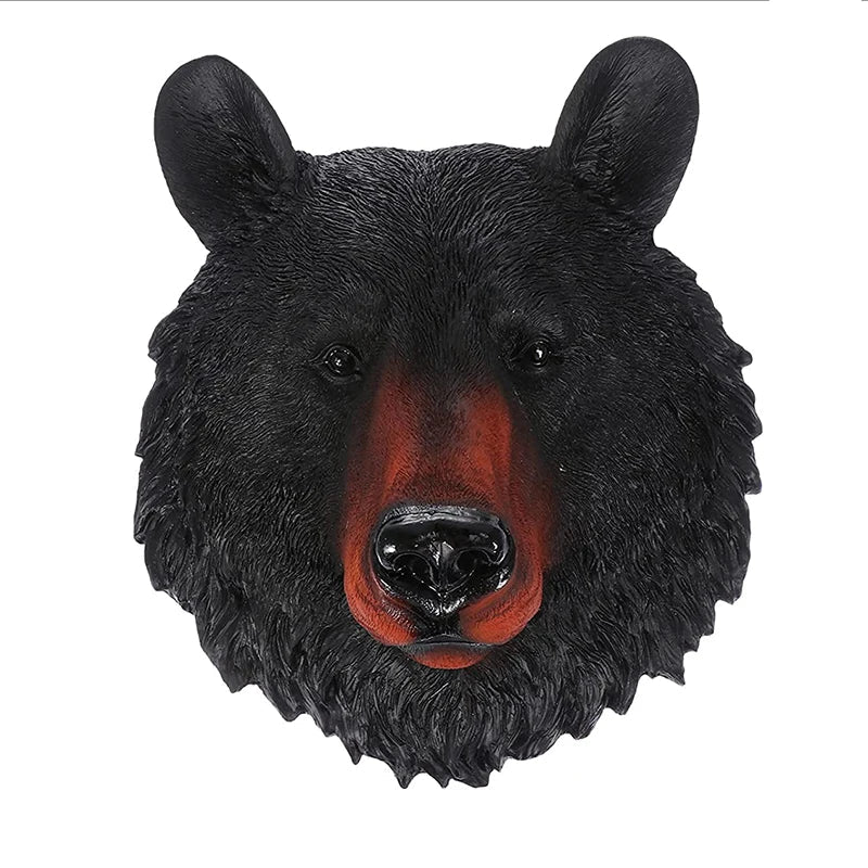 Bear head wall decor sculpture with black fur and red muzzle for bedroom or living room on Tampa Home & Garden Store