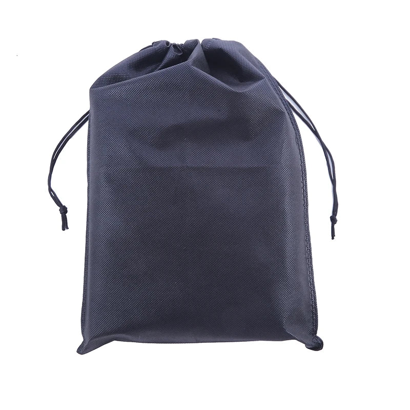 Drawstring storage bag in dark gray with black cords on Tampa Home & Garden Store