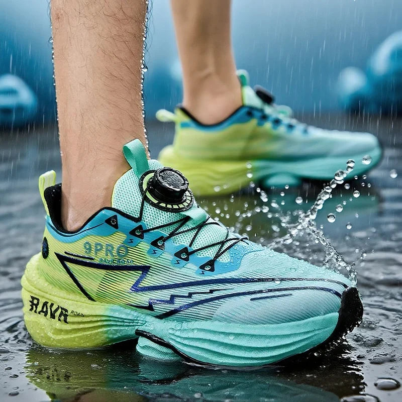 Running Shoes EstaliosFit with carbon plate, teal and lime gradient, dial lace system on Tampa Home & Garden Store