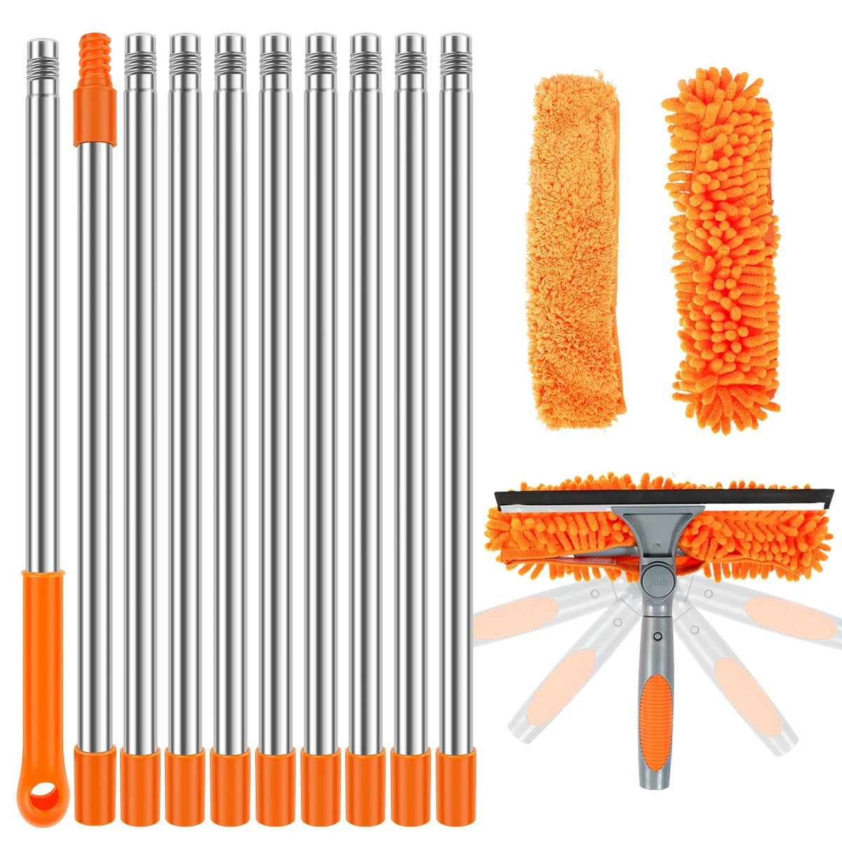 UpTrend Deals Extendable Window Cleaning Kit with 2-in-1 squeegee and orange microfiber heads on Tampa Home & Garden Store
