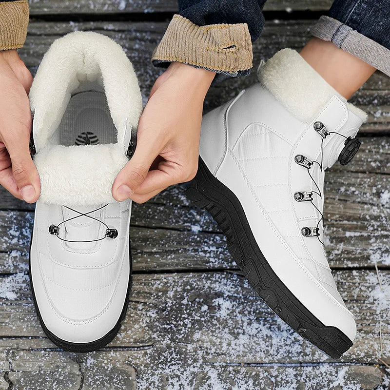 Mens winter snow boots white with plush shearling lining and metal eyelets for outdoor wear on Tampa Home & Garden Store