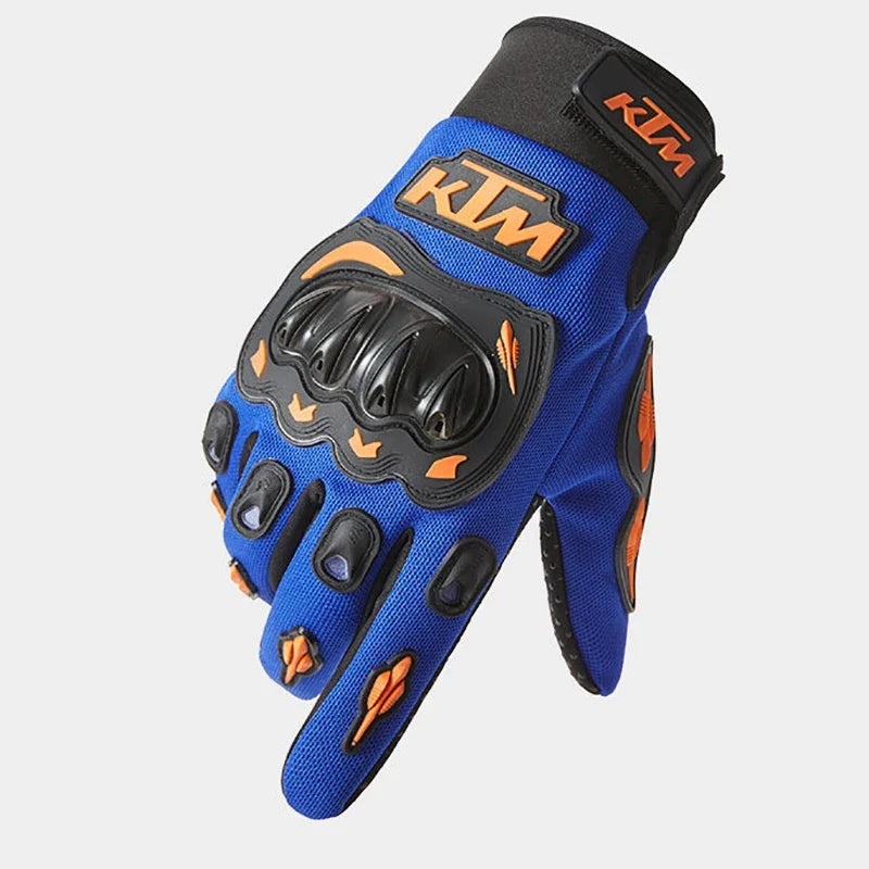 Waterproof motorcycle gloves blue with orange knuckle guard and KTM patches, anti-slip on Tampa Home & Garden Store