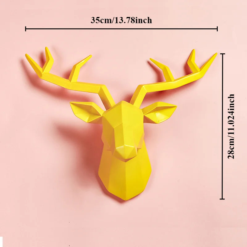 Elk head wall mount decor yellow resin geometric statue by Perfecsy on Tampa Home & Garden Store