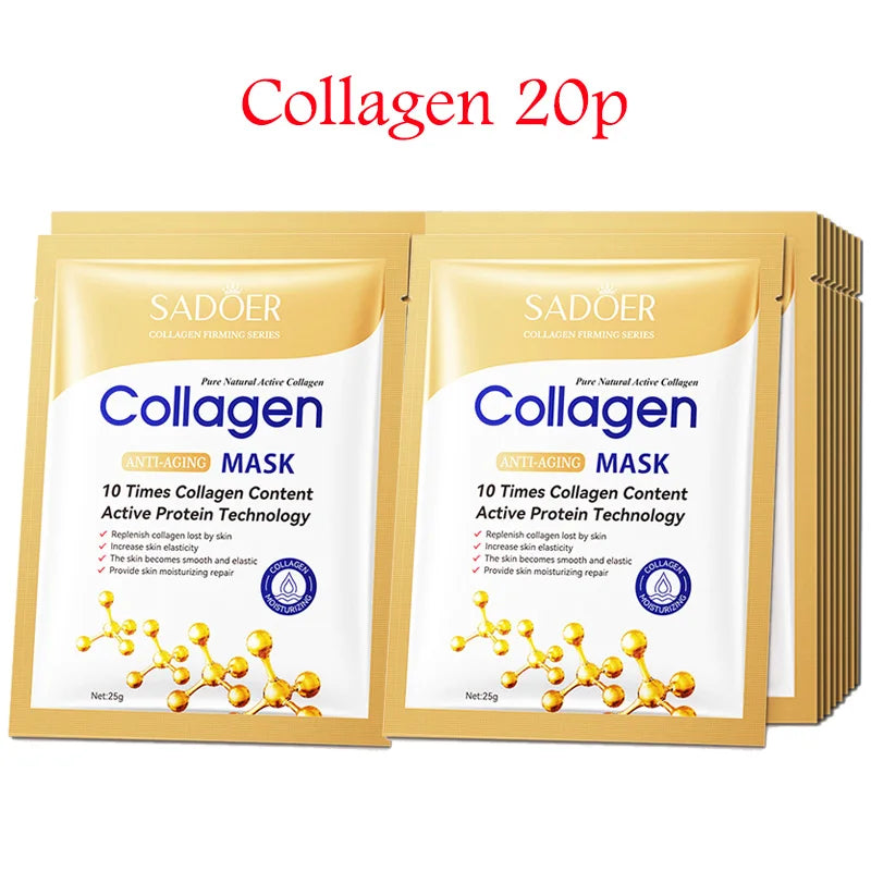 Collagen sheet masks by Sadoer in gold pouches, multi-pack moisturizing anti-aging facial masks on Tampa Home & Garden Store