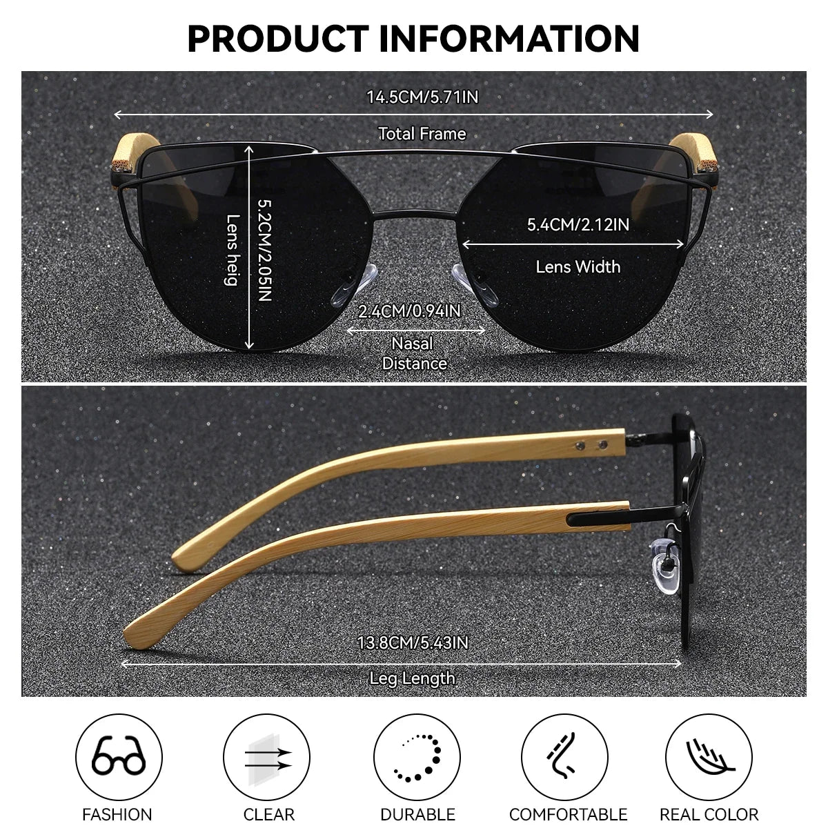 Stevvex BARCUR UV400 polarized cat-eye sunglasses with bamboo temples and mirrored lenses on Tampa Home & Garden Store