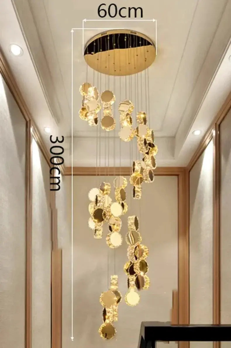 DecorBites LED pendant chandelier with cascading gold disc clusters, ceiling mounted on Tampa Home & Garden Store