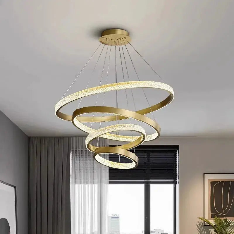 DecorBites LED pendant chandelier with gold rings for modern living room and dining room on Tampa Home & Garden Store