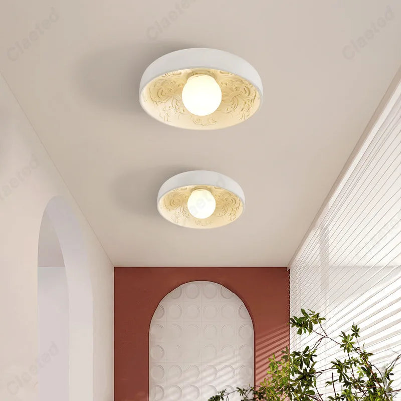 Perfecsy Cream Wind LED ceiling lamp, round flush-mount with embossed interior, twin lamps on Tampa Home & Garden Store