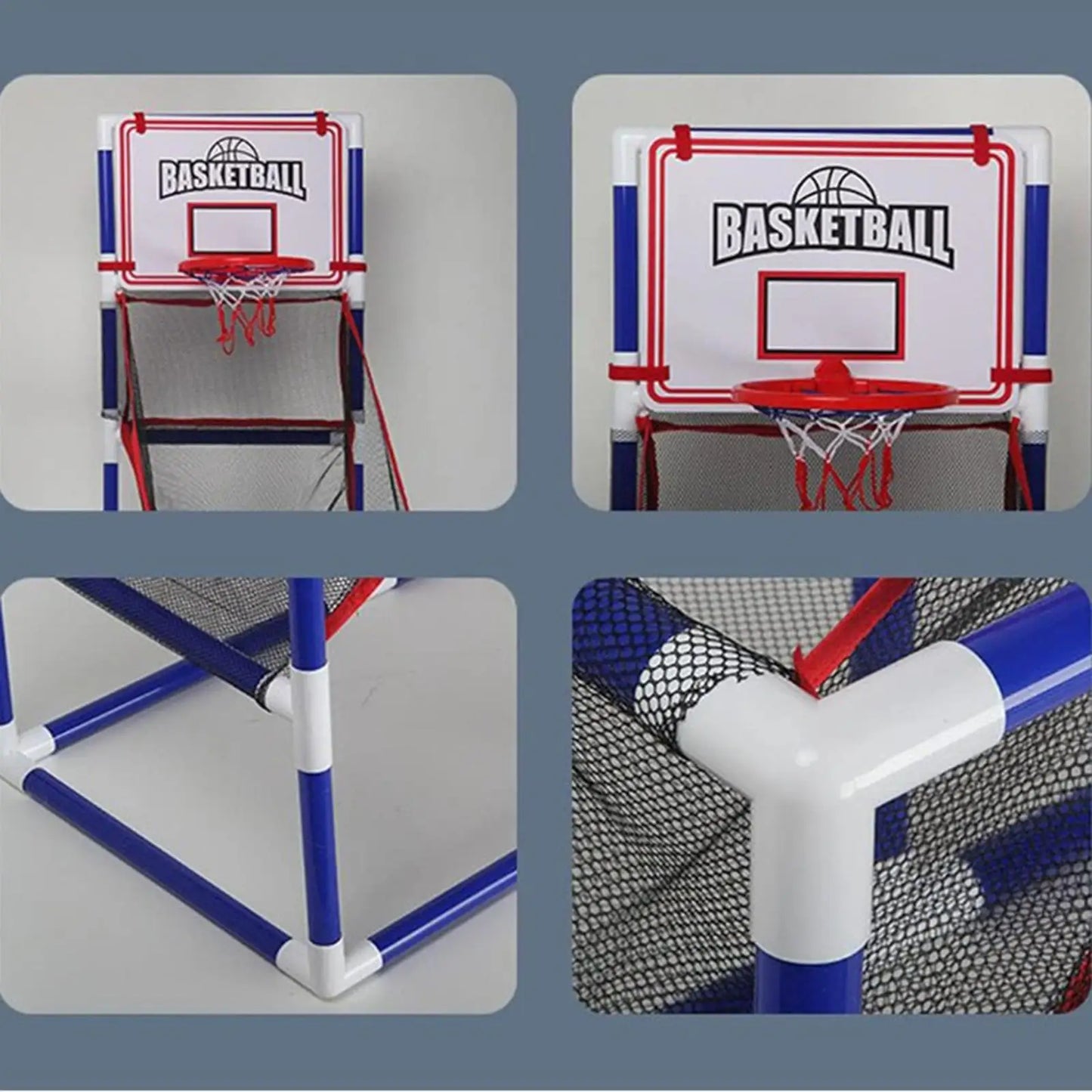 Arcade basketball game set with adjustable-height mini hoop, red rim, blue frame for home use on Tampa Home & Garden Store