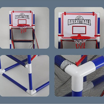 Arcade basketball game set with adjustable-height mini hoop, red rim, blue frame for home use on Tampa Home & Garden Store
