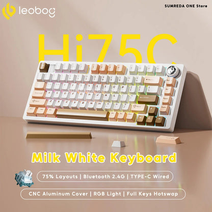 Leobog Hi75C milk-white aluminum keyboard with RGB lighting, 75% layout, hot-swappable on Tampa Home & Garden Store