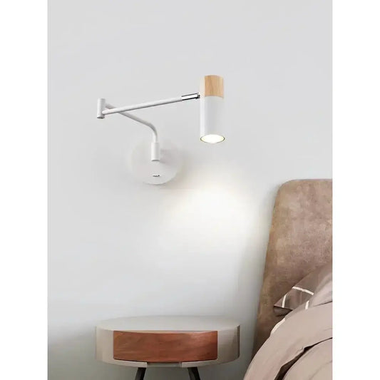 Modern Adjustable Wall Sconce Telescopic Lamp white metal with wood accent by Moktan Sabai on Tampa Home & Garden Store
