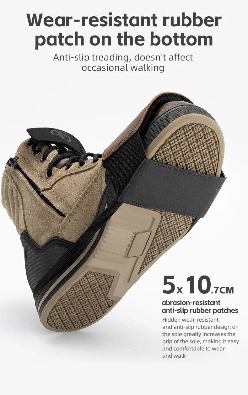 ROCKBROS motorcycle shift lever shoe cover in tan leather with strap and wearresist sole on Tampa Home & Garden Store