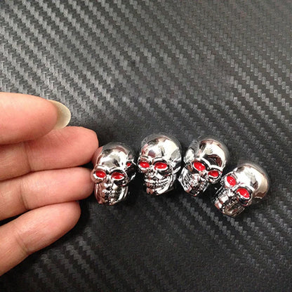 ABS Skull Valve Caps, chrome skulls with red eyes, 4 pcs, by BikerZoneZ on Tampa Home & Garden Store