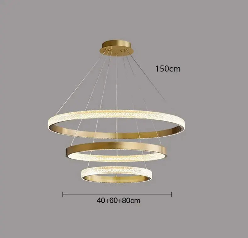 DecorBites LED pendant chandelier, three-ring gold design for modern living and dining on Tampa Home & Garden Store
