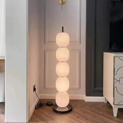 Gourd String Floor Lamp with White Glass Shade