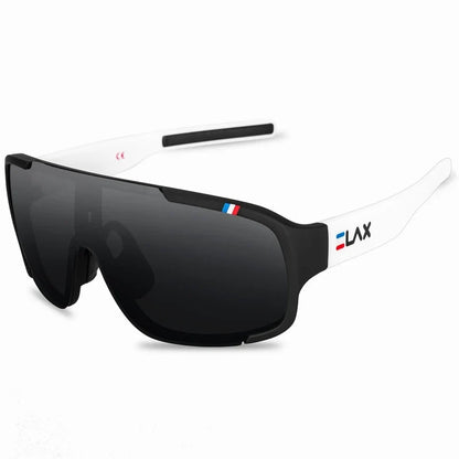 ELAX Sunglasses UV400 Outdoor Sport black lenses white arms red/blue temple stripe BikerZoneZ on Tampa Home & Garden Store