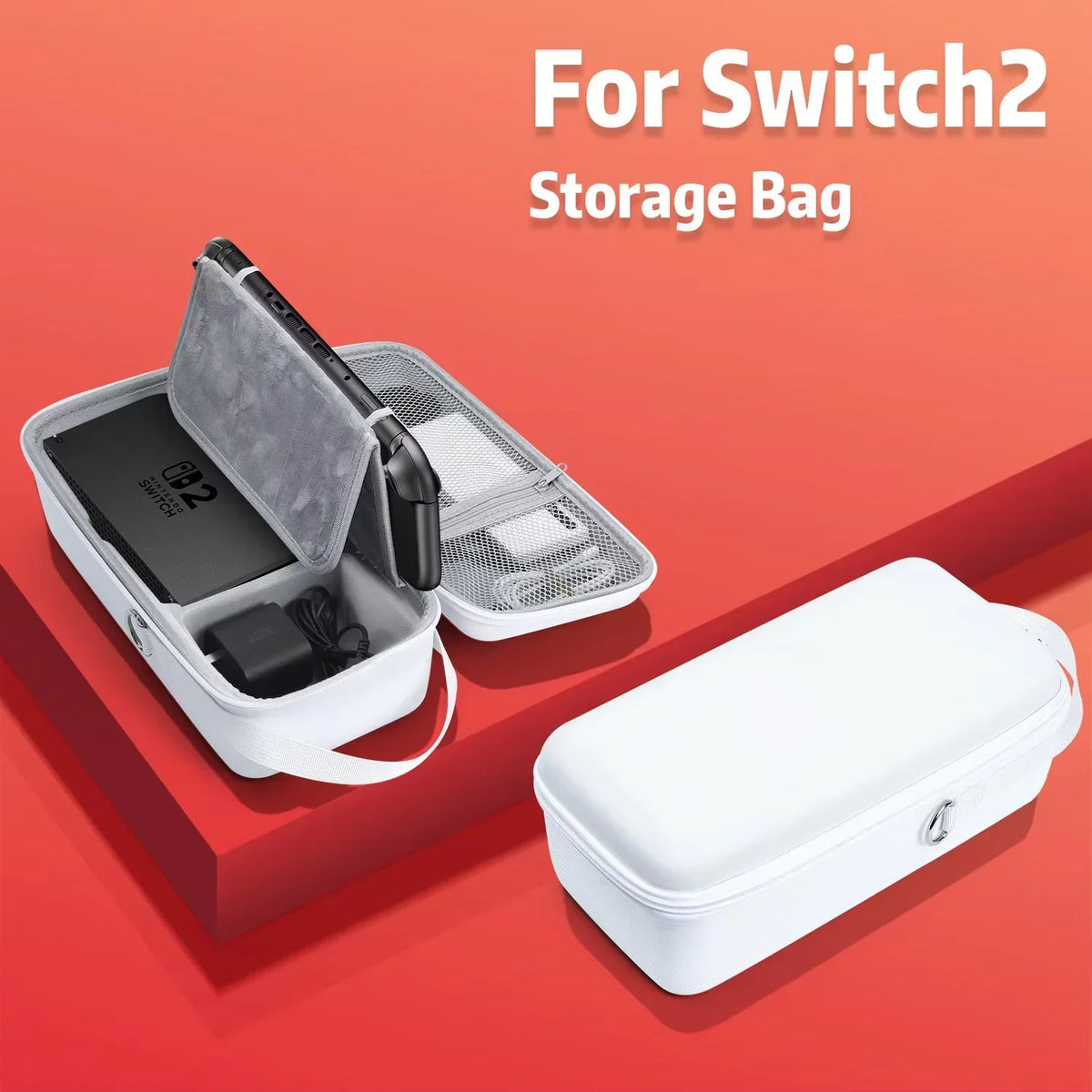 Switch 2 EVA hard-shell storage bag, white exterior with grey interior and mesh pocket by FLIPSTYLEZLLC on Tampa Home & Garden Store