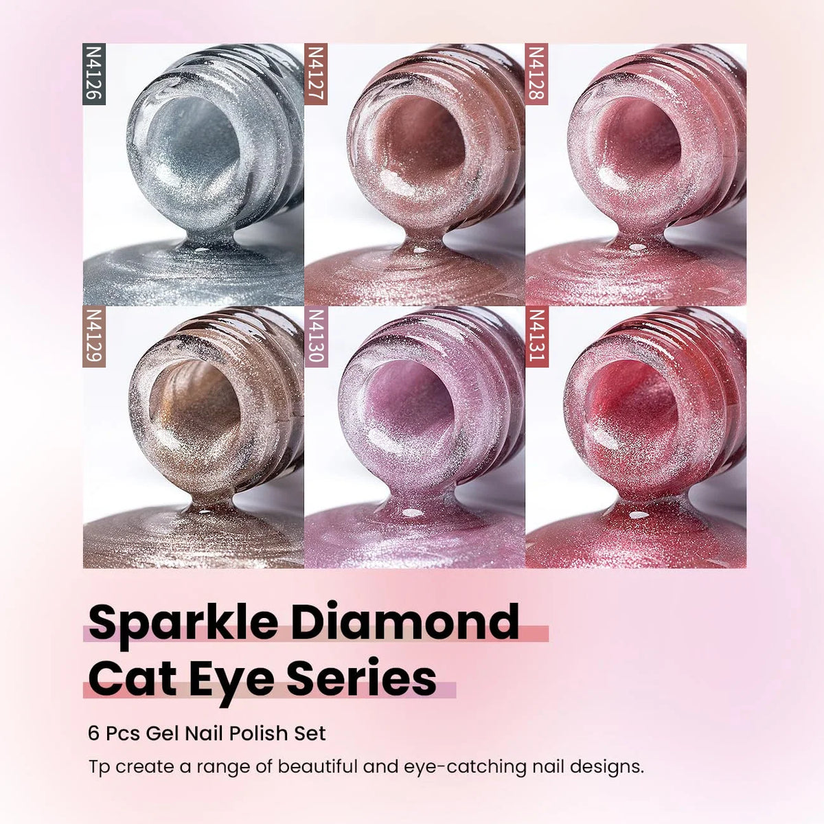 6pc Silcy Skin cat-eye magnetic gel nail polish set 7.5ml each with silver-pink shades on Tampa Home & Garden Store