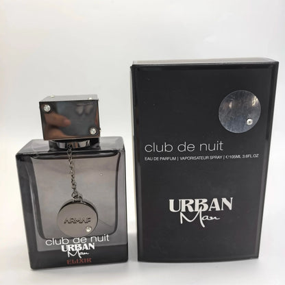 Armaf Club de Nuit Urban Man Elixir perfume bottle and black box with ARMAF logo on Tampa Home & Garden Store