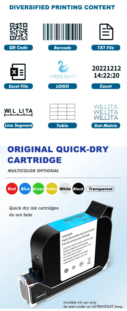 Portable handheld TIJ inkjet printer for logos and barcodes by UpTrend Deals with cartridge on Tampa Home & Garden Store