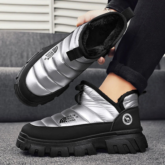 Men's insulated winter boots UpTrend Deals silver upper warm cotton lining black anti-slip sole on Tampa Home & Garden Store