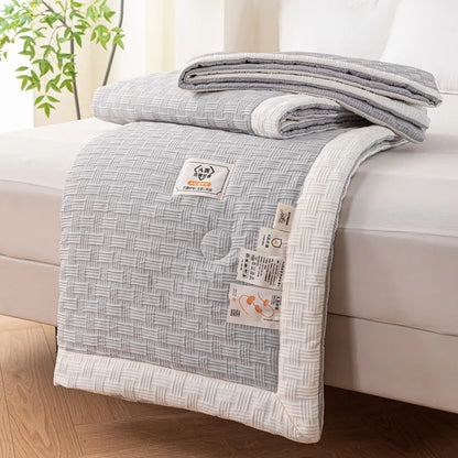 DecorBites Knitted Waffle Summer Quilt, light gray with border, breathable machine washable on Tampa Home & Garden Store