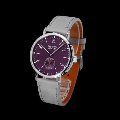 Seestern Ultra-Thin Automatic Dress Watch purple dial stainless steel case gray suede strap on Tampa Home & Garden Store