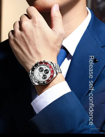Men's luxury quartz chronograph dress watch with round white dial stainless steel band UpTrend on Tampa Home & Garden Store