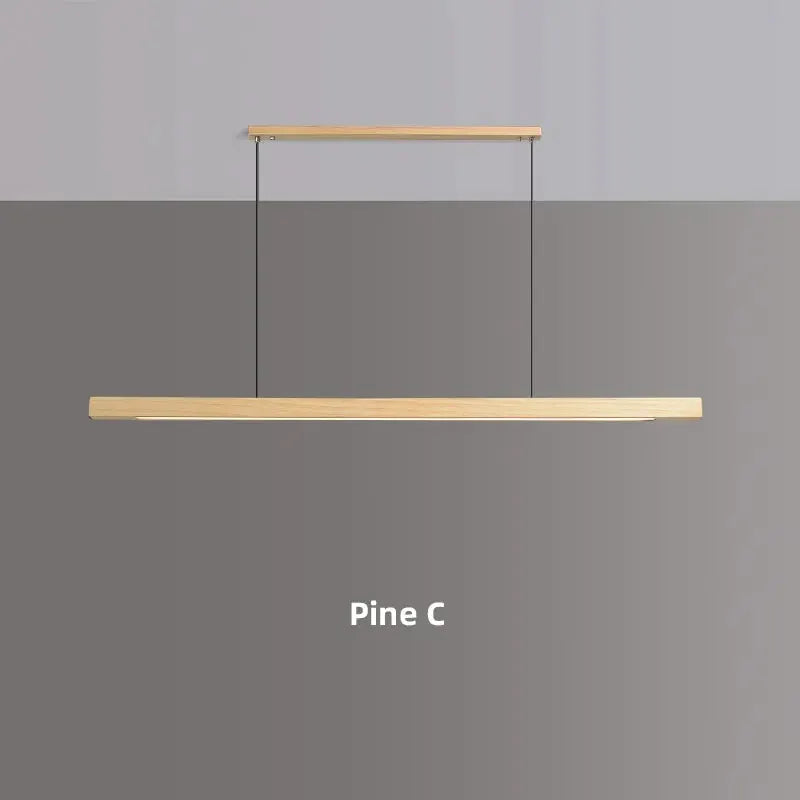 DecorBites Pine C linear LED pendant light with pine wood finish, two suspension cables on Tampa Home & Garden Store