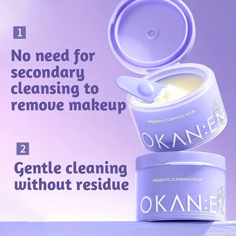 OKAN:E probiotic cleansing balm two purple jars for gentle makeup removal on Tampa Home & Garden Store