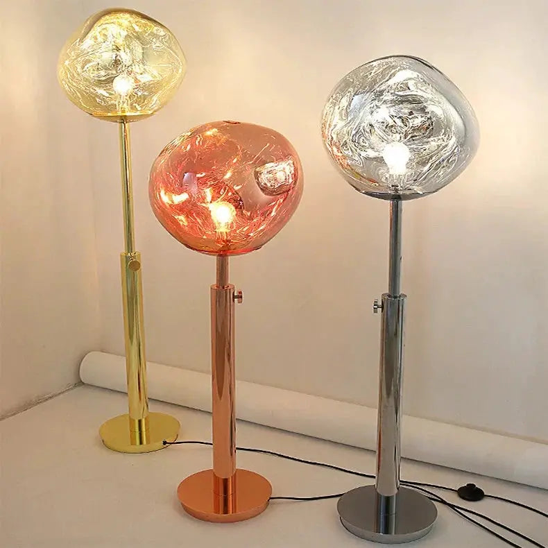 DecorBites LED lava floor lamp trio with globes gold copper silver metal stands on Tampa Home & Garden Store