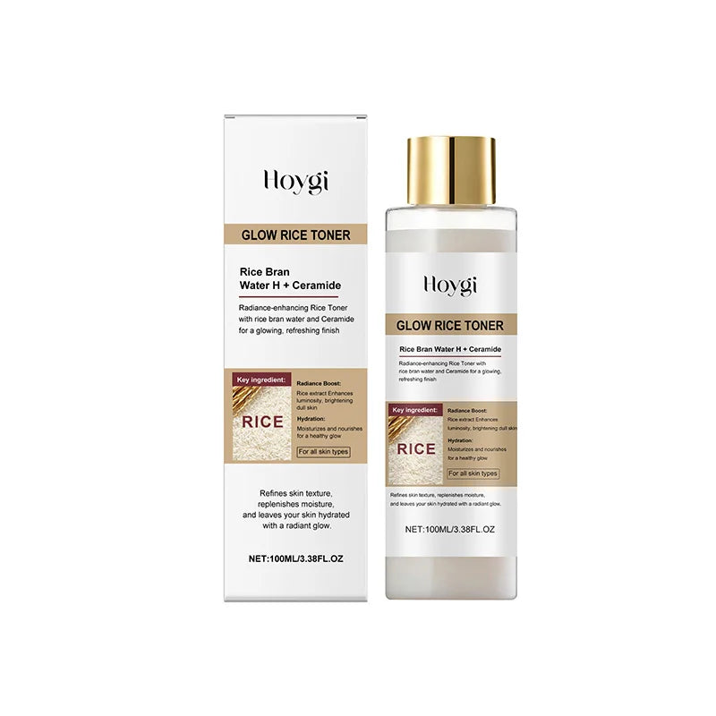 Hoygi Glow Rice Toner bottle and box white packaging gold cap Rice Bran Water + Ceramide on Tampa Home & Garden Store