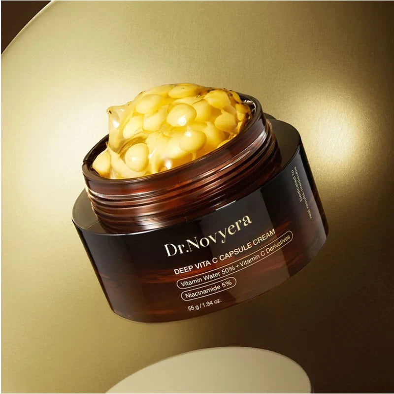 Dr.Novvera Deep Vita C Capsule Cream jar with yellow gel capsule beads, Niacinamide 5% on Tampa Home & Garden Store