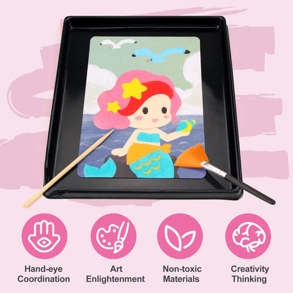 Sand art kit by Perfecsy 14-color princess cards with 2 brushes in a black display tray on Tampa Home & Garden Store