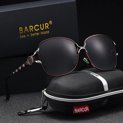 BARCUR sunglasses oversized elliptical black frame with polarized mirrored lenses and case on Tampa Home & Garden Store