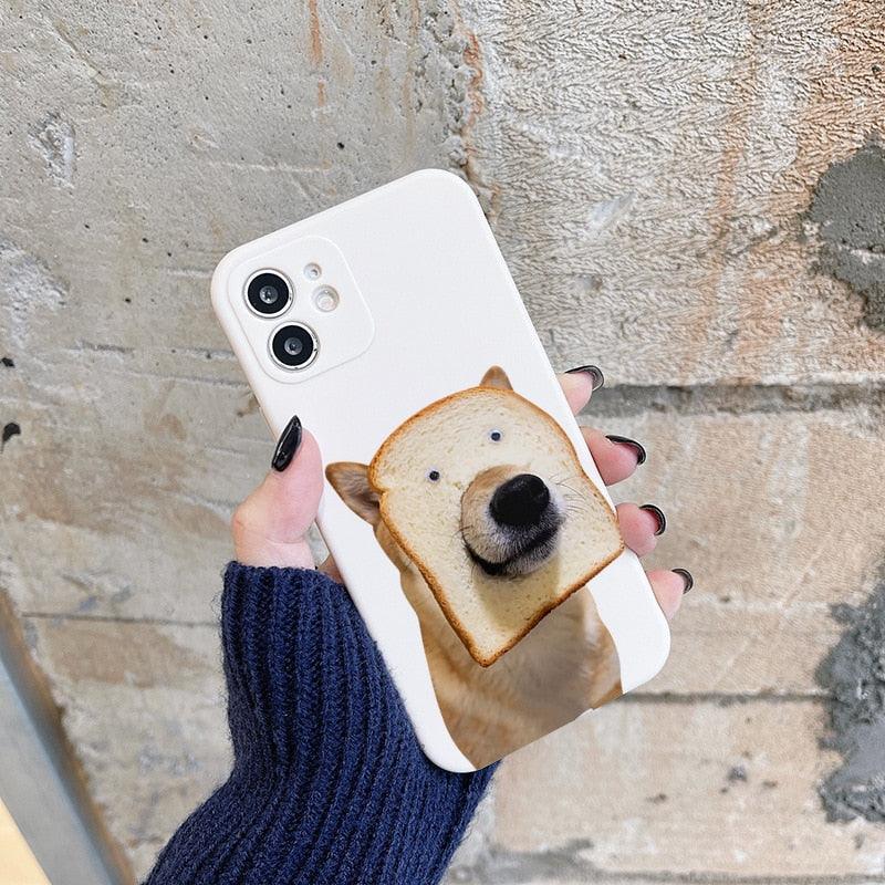 Phone case Stevvex white silicone with cute puppy toast print for iPhone on Tampa Home & Garden Store