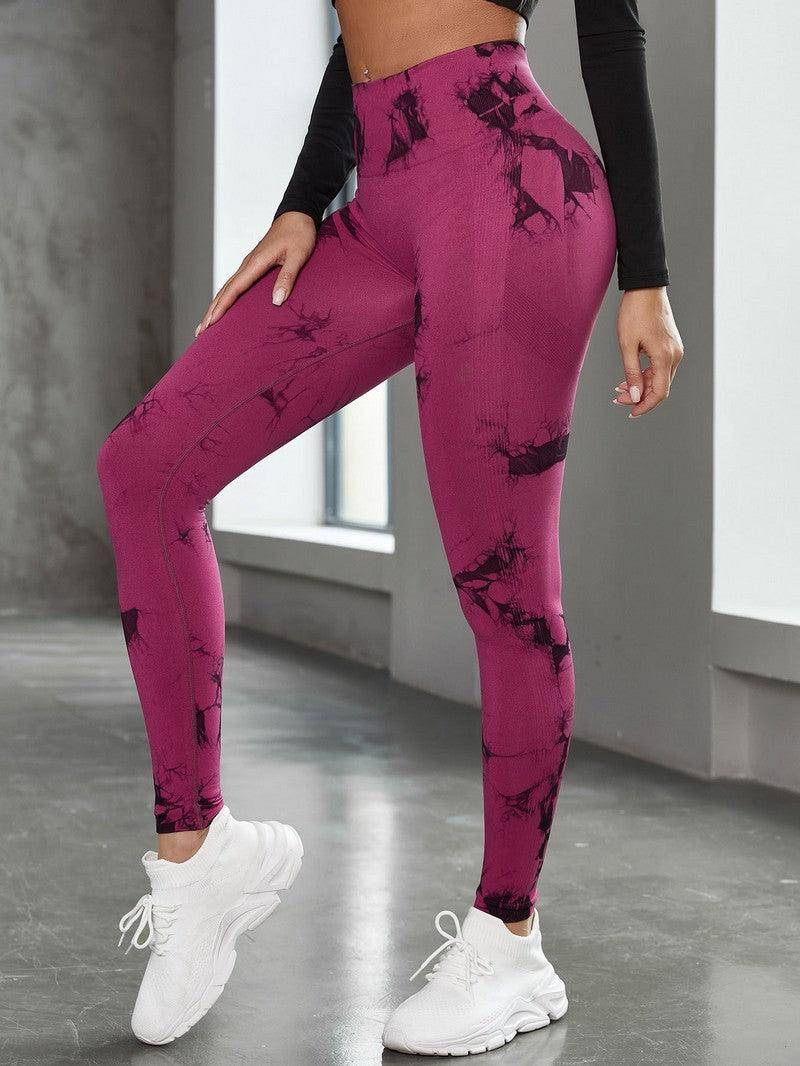 Stevvex womens high waist yoga leggings magenta tie-dye seamless compression on Tampa Home & Garden Store