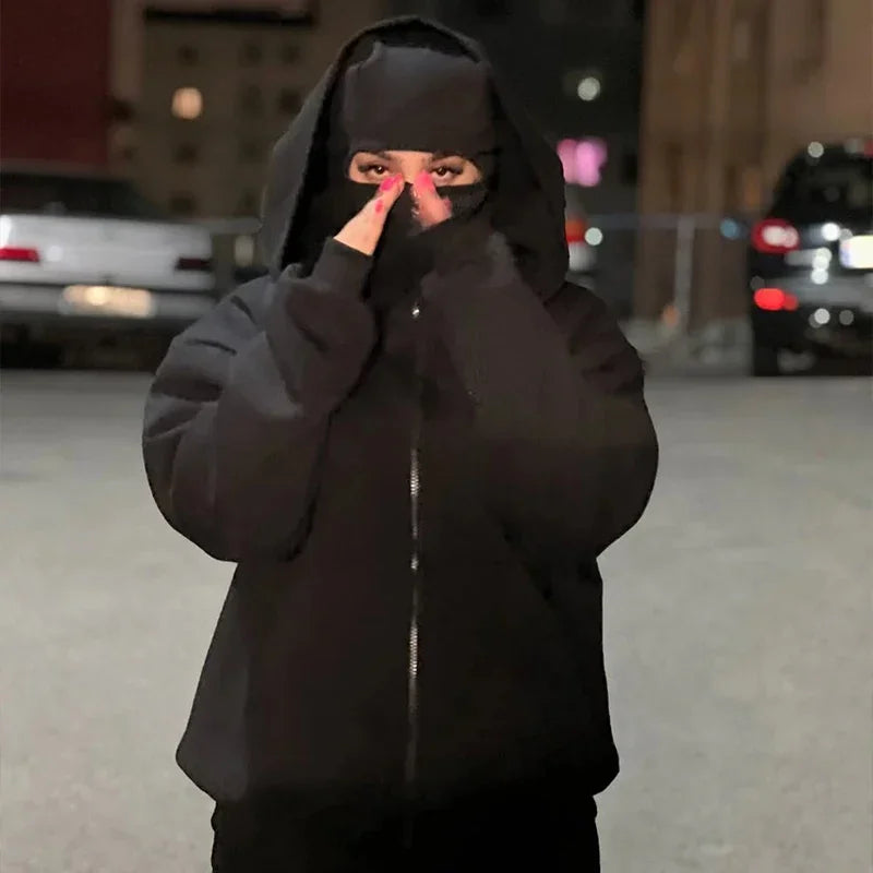 Men's Balaclava Zip Hoodie black hooded jacket with face mask winter warmth UpTrend Deals on Tampa Home & Garden Store