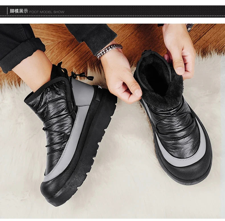 Mens Winter Ankle Boots by UpTrend Deals, black padded exterior, grey trim, fur lining on Tampa Home & Garden Store