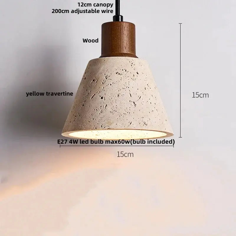 DecorBites Pendant Lamp travertine shade with wood canopy on Tampa Home & Garden Store