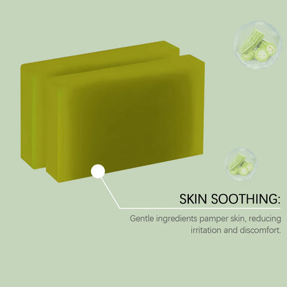 OUHOE herbal soap by Silcy Skin lime green bars with bitter melon circles on Tampa Home & Garden Store