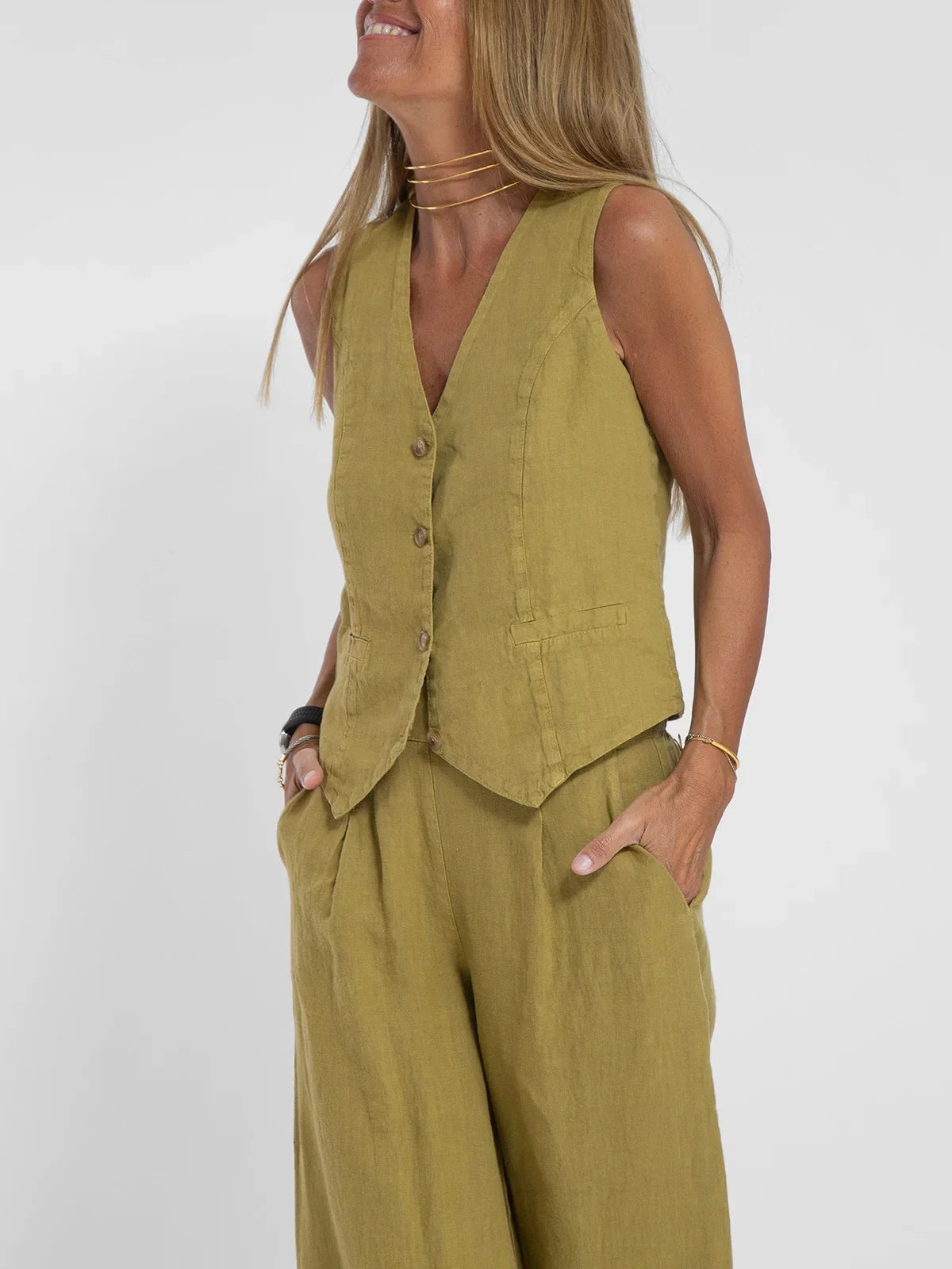 Women's Sleeveless Vest and Pants Set in olive, two-piece suit by UpTrend Deals on Tampa Home & Garden Store