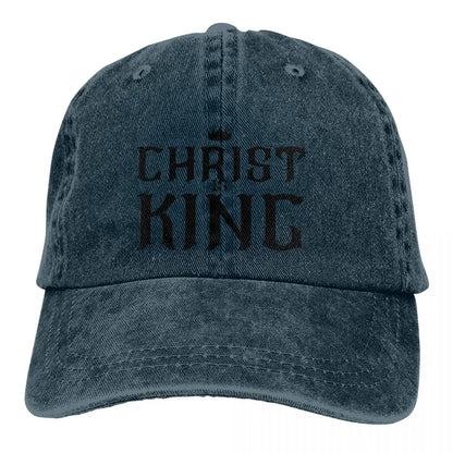King Caps denim-washed blue baseball cap with black CHRIST KING embroidery by BikerZoneZ on Tampa Home & Garden Store