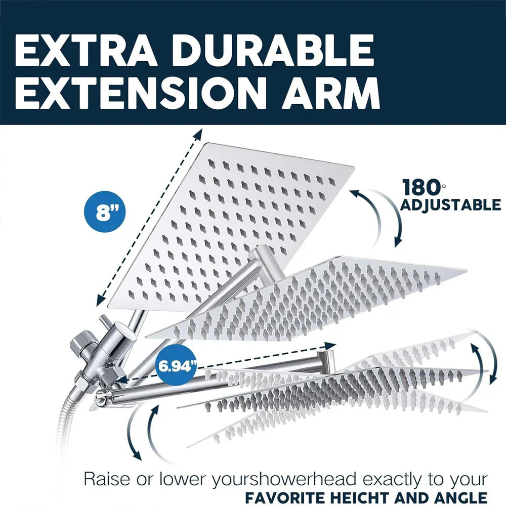 High Pressure Rain Shower Head 8-12Inch with Handheld & Adjustable Arm Spray