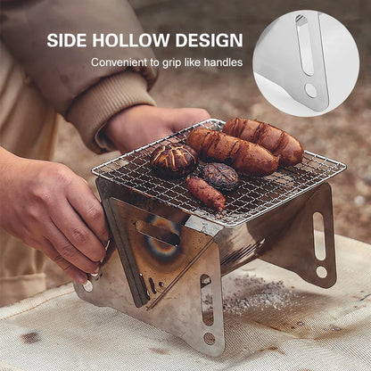 Camping wood-burning stove with grill plate, portable folding stainless steel by FLIPSTYLEZLLC on Tampa Home & Garden Store