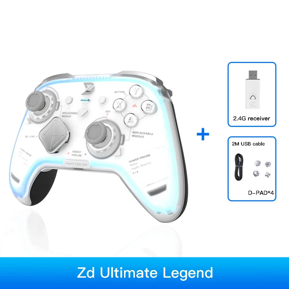 ZD Ultimate Legend game controller white with blue LED accents by FLIPSTYLEZLLC, modular design on Tampa Home & Garden Store