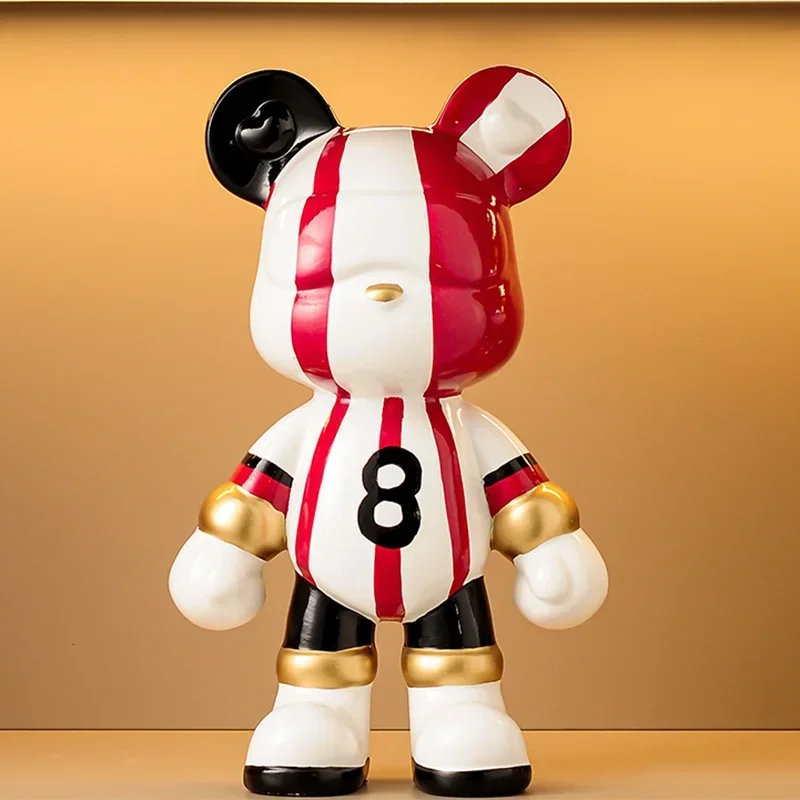 Bear ceramic money box sculpture with red and white football stripes and gold accents for decor on Tampa Home & Garden Store