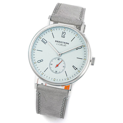 Men's ultra-thin automatic dress watch SEESTERN with light blue dial and gray suede strap on Tampa Home & Garden Store
