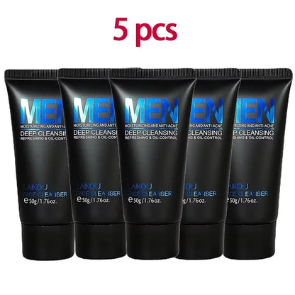 LAIKOU men facial cleanser tubes in black with blue MEN text, 5 pcs, 50g each for deep cleansing on Tampa Home & Garden Store